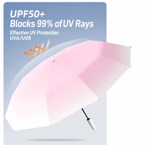 Automatic pink gradient sun umbrella with 20 ribs and UPF 50+ UV protection shield
