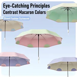 Automatic folding macaron sun umbrella with UV protection and windproof design