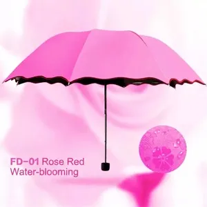 Rose red magic flower umbrella for sun and rain with wavy edge design
