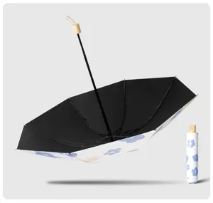 Ombrello floreale portatile di qualità con rivestimento nero e custodia abbinata