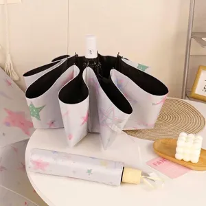 Automatic folding sun and rain umbrella with colorful star pattern and UV protection