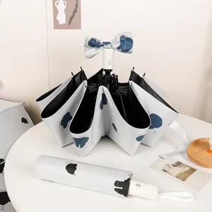 Mooie leuke automatische paraplu met schattig berenpatroon en strik voor zon en regen