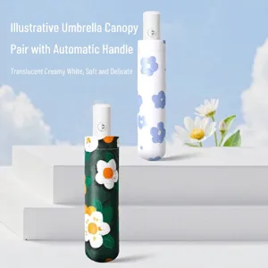 Ombrello automatico portatile a fiori con rivestimento protettivo UV nero