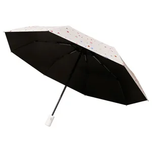 Rainbow Candy Dot Three Fold Sun And Rain Umbrella UV Protection Black Glue Portable Manual Automatic Folding Umbrella