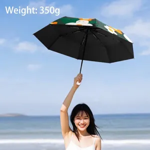 Ombrello parasole con motivo a margherita e rivestimento nero per una protezione UV completa