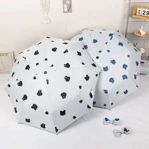 Minimalistische witte automatische paraplu met schattige konijnenpatronen voor UV-bescherming