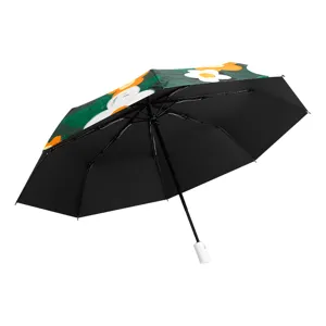 Ombrello automatico pieghevole con motivo floreale verde e rivestimento solare.