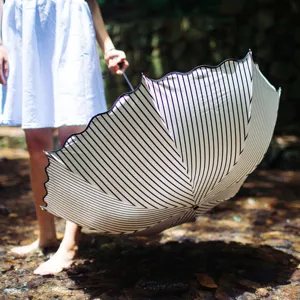 Women Foldable UV Protection Sun Umbrella Black Glue Striped Anti-UV Rain And Shine Manual Folding Compact Umbrella