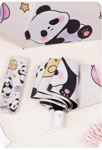 Simpatico ombrello pieghevole panda, ombrello automatico portatile uso doppio sole pioggia donna.