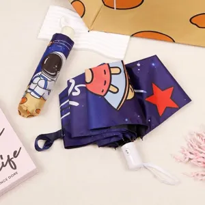 Ombrello Automatico per Bambini Astronauta Spaziale Cartone Animato Rivestimento Colla Nera Pieghevole Parasole da Viaggio Portatile