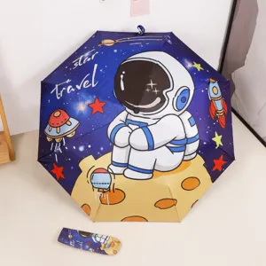 Ombrello automatico per bambini con tema astronauta cartone e protezione UV.