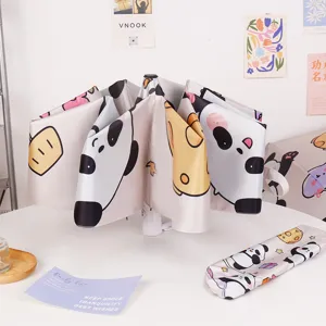 Ombrello Pieghevole Carino Panda Cartone Animato Ombrello Sole Pioggia Rivestimento Nero Protezione UV Ombrello da Viaggio