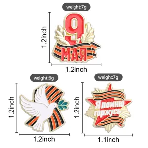 Victory Day commemorative metal pins featuring dove and ribbon symbols, 1.2 inch size