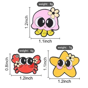 Detailed dimensions and weight info for cute cartoon sea animal ocean enamel pins set