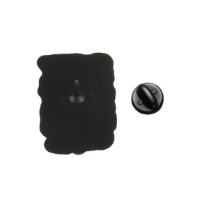 Detailed back view of a black metal cat brooch featuring a secure rubber clutch attachment