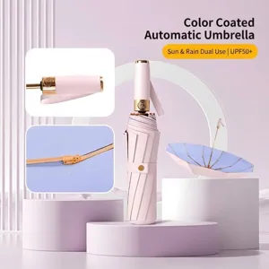 Premium Rosa Automatik-Regenschirm mit UV-Schutz und blauer Innenbeschichtung