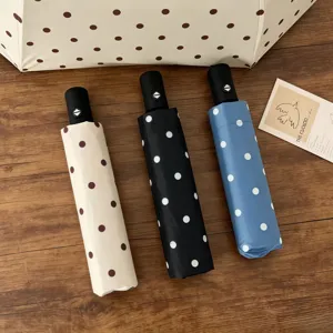 Ombrelli pieghevoli automatici compatti con motivo classico a pois in tre colori