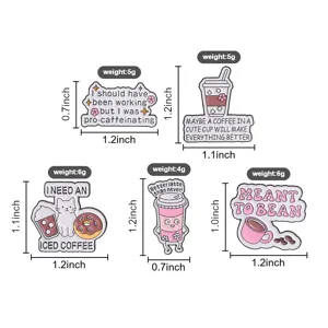 Detail view showing accurate dimensions and weight for coffee-themed enamel lapel pins