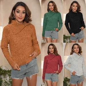 Dames Casual Effen Kleur Lange Mouw Pullover Trui Verdikt Onregelmatig Omgeslagen Kraag Acryl Gebreide Top