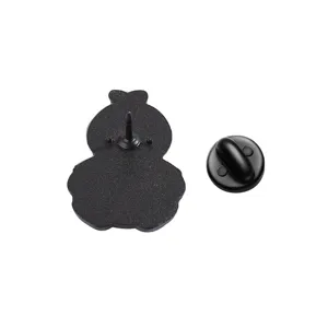 Detailed back view of the cute cartoon duck enamel pin badge with secure black rubber clutch