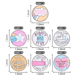 Mental health enamel pin set with motivational slogans in macaron colors 1.2inch