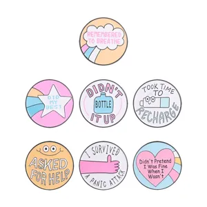 Mental health enamel pins set with healing English slogans for backpack accessories