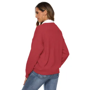 Knit sweater back detail, red pullover texture, comfortable long sleeve apparel view.