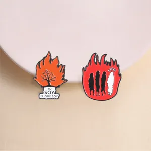 Broches Silhouette d'Arbre de Flamme en Alliage de Zinc Rétro Pins de Badge en Métal pour Accessoires de Bijoux de Mode de Vêtements de Sac à Dos
