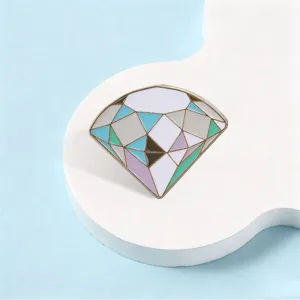 Elegant macaron colored diamond shaped brooch with geometric enamel facets for clothing.