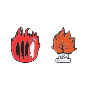 Lot de pin's en métal émaillé vintage avec silhouettes de flammes et d'arbres brûlés