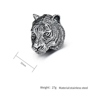 Stainless steel tiger head ring for men, domineering niche design jewelry, 32mm size, 27g.