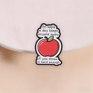 Funny Red Apple Enamel Brooch Pin Humorous English Quote Zinc Alloy Badge For Clothing Backpack Accessories Jewelry Gift Unisex