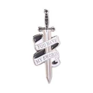 Vintage metalen zwaard emaille pin broche met lint en You Have My Sword gravure