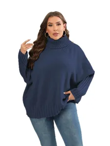 Plus size solid color turtleneck sweater women loose casual long sleeve knitted pullover top