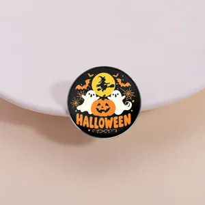 Halloween Pompoen Heks Geest Metalen Broche Rond Zinklegering Beschilderd Badge Grappige Reversspeld Voor Feest Decoratie