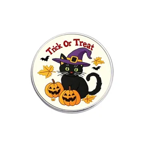 Halloween black cat witch hat metal enamel pin badge with Trick or Treat text design