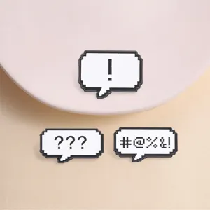 Retro Pixel Art Speech Bubble Metal Brooch Pin Exclamation Mark Question Mark Garbled Code Enamel Badge Clothes Accessory