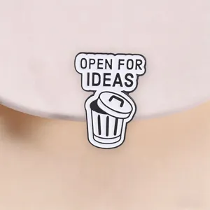 Funny Open For Ideas Trash Can Enamel Pin Zinc Alloy Wacky Badge For Backpack Clothing Decor Unisex Creative Brooch Gift