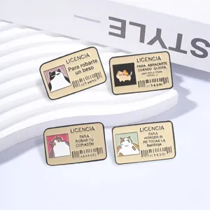 Pins émaillés humoristiques chat carte d'identité avec phrases espagnoles lot de 4