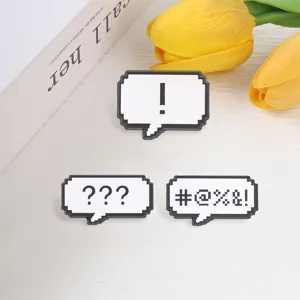 Retro pixel speech bubble metal brooches with exclamation and question marks decoration