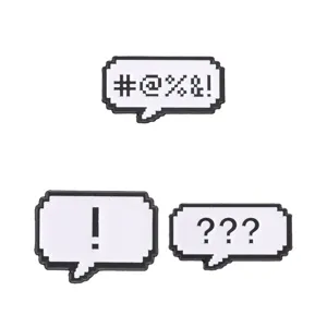 Retro pixel art speech bubble enamel pins set with exclamation and question marks
