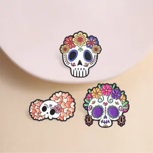Tag Der Toten Zuckerschädel Blumen Metall Brosche Halloween Mexikanischen Zuckerschädel Abzeichen Pin Schmuck Geschenk