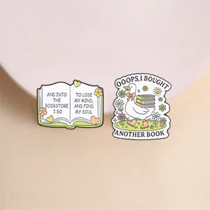 Book Lover Enamel Pin Fun Duck Holding Books Badge Quote Open Book Brooch Alloy Decorative Accessory Gift For Readers