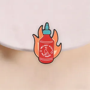 Funny Flame Hot Sauce Bottle Enamel Pin Duck Badge Zinc Alloy Brooch For Backpack Denim Jacket Decor Gift Jewelry