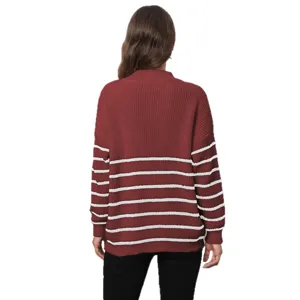 Lässiger Damen Pullover Strick gestreift Patchwork Stehkragen lose Langarm Oberteil.