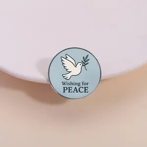 Spilla in Smalto con Colomba della Pace e Ramoscello d'Olivo in Lega di Zinco Tonda Quadrata Wishing For Peace Distintivo in Metallo Regalo Gioielli