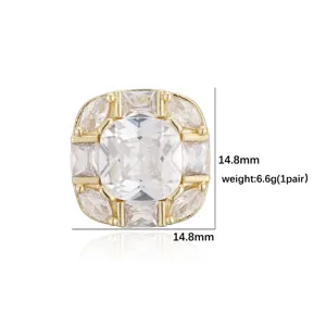Detailed view of 18K gold plated square earrings with dimensions 14.8mm