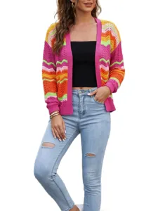 Women colorful striped knitted cardigan autumn fashion long sleeve open front casual sweater