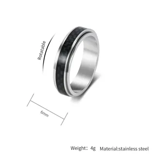 Bague rotative de 6mm en acier inoxydable avec insert en fibre de carbone noire