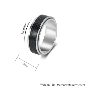 Bague rotative en acier inoxydable de 8 mm avec incrustation en fibre de carbone